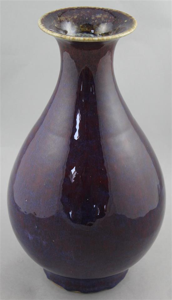 A Chinese flambe glazed pear shaped vase, Yuhuchunping, 35.5cm